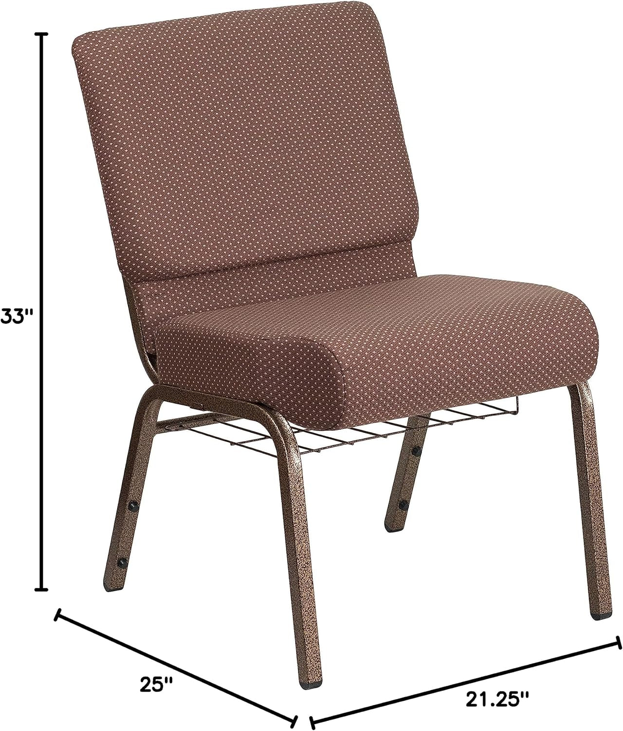 4 Pack HERCULES Series 21''W Church Chair in Brown Dot Fabric with Book Rack - Gold Vein Frame
