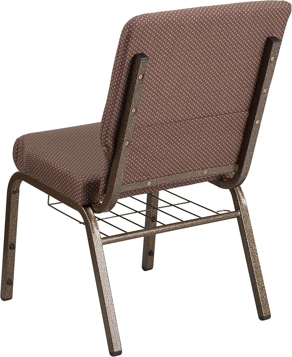 HERCULES Series 18.5''W Church Chair in Brown Dot Fabric with Book Rack - Gold Vein Frame