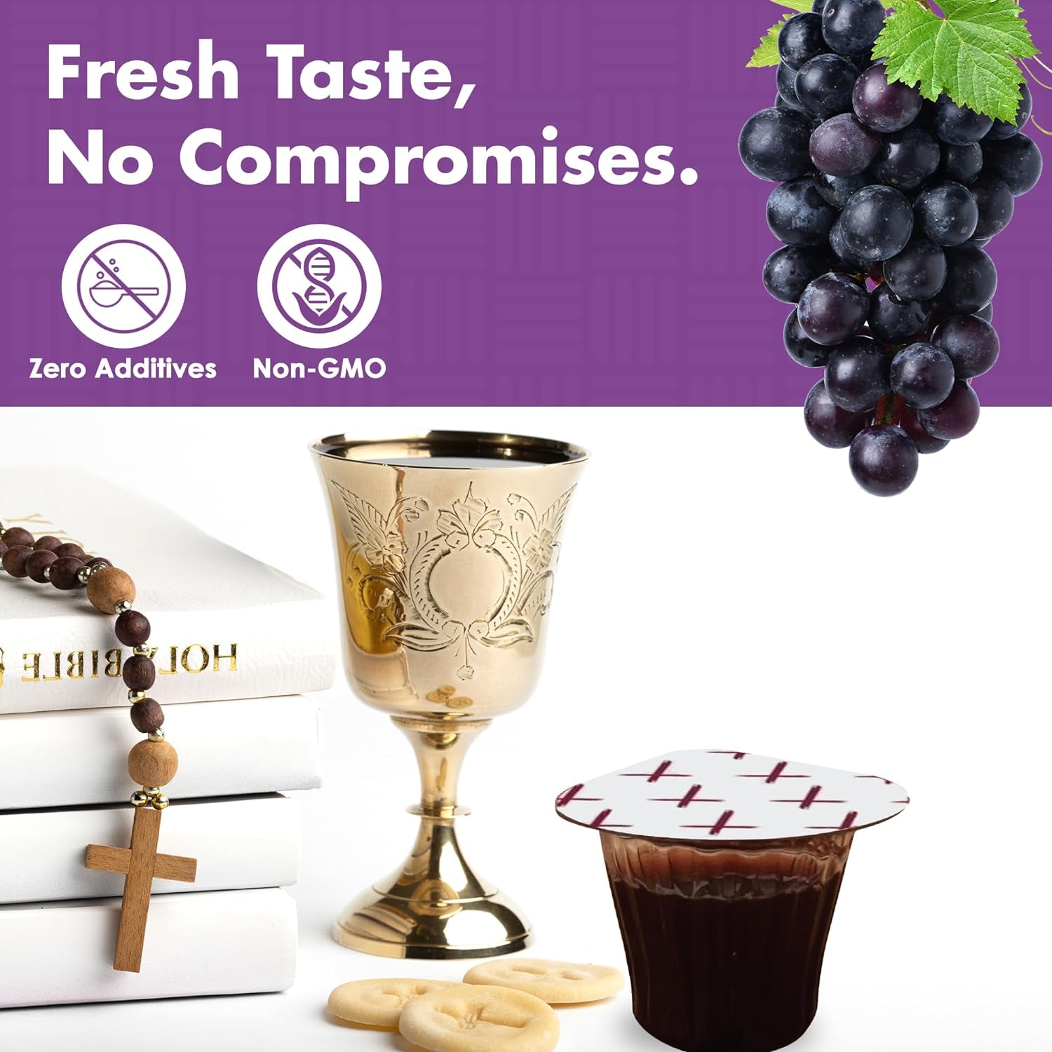 New Covenant Pre-Filled Communion Cups and Wafer Set (100 Count), Prefilled Double Lid Communion Cups Containing Concordia Grape Juice & Wafer Set with 1 Year Shelf Life