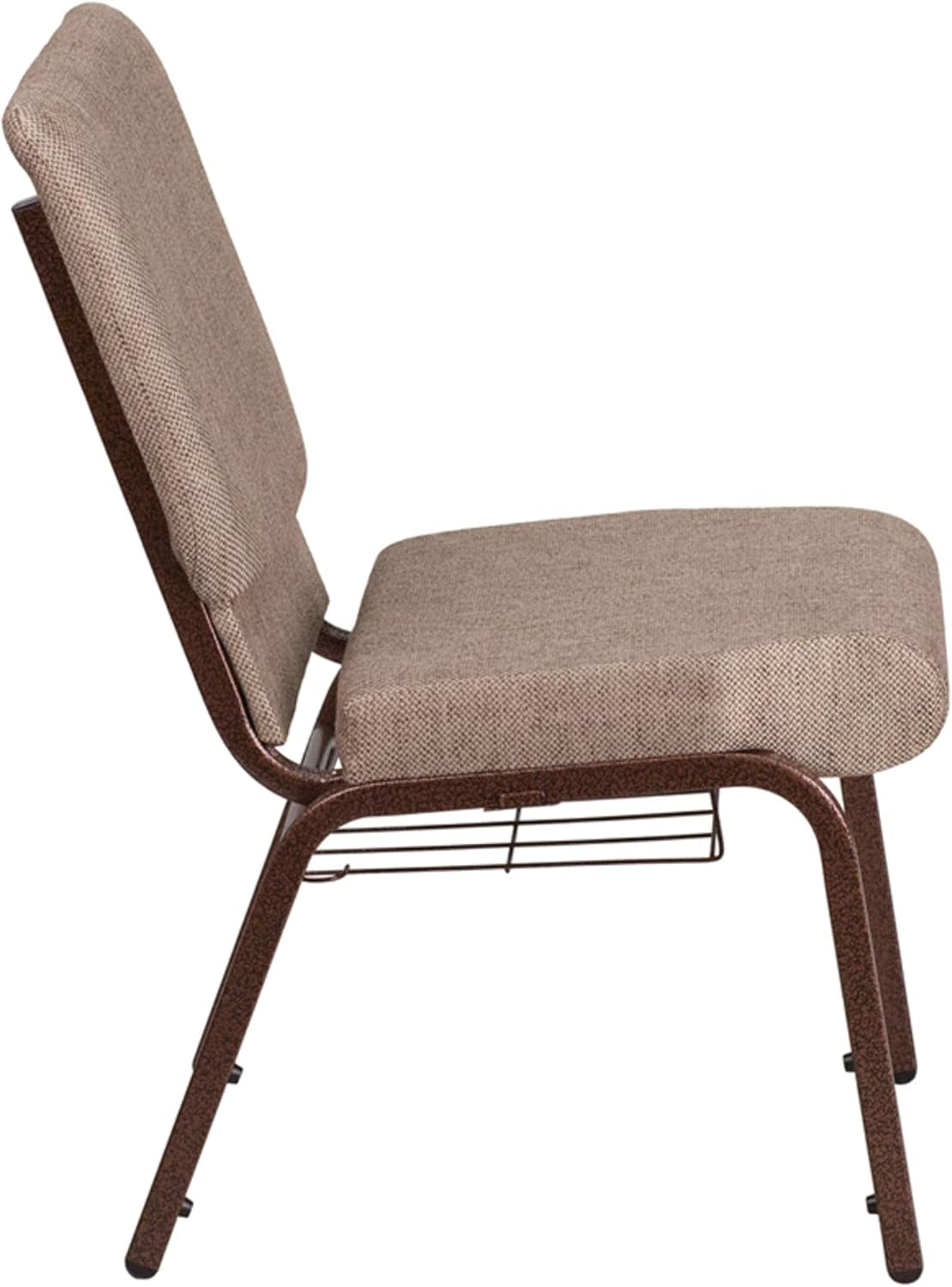 HERCULES Series 18.5''W Church Chair in Beige Fabric with Book Rack - Copper Vein Frame