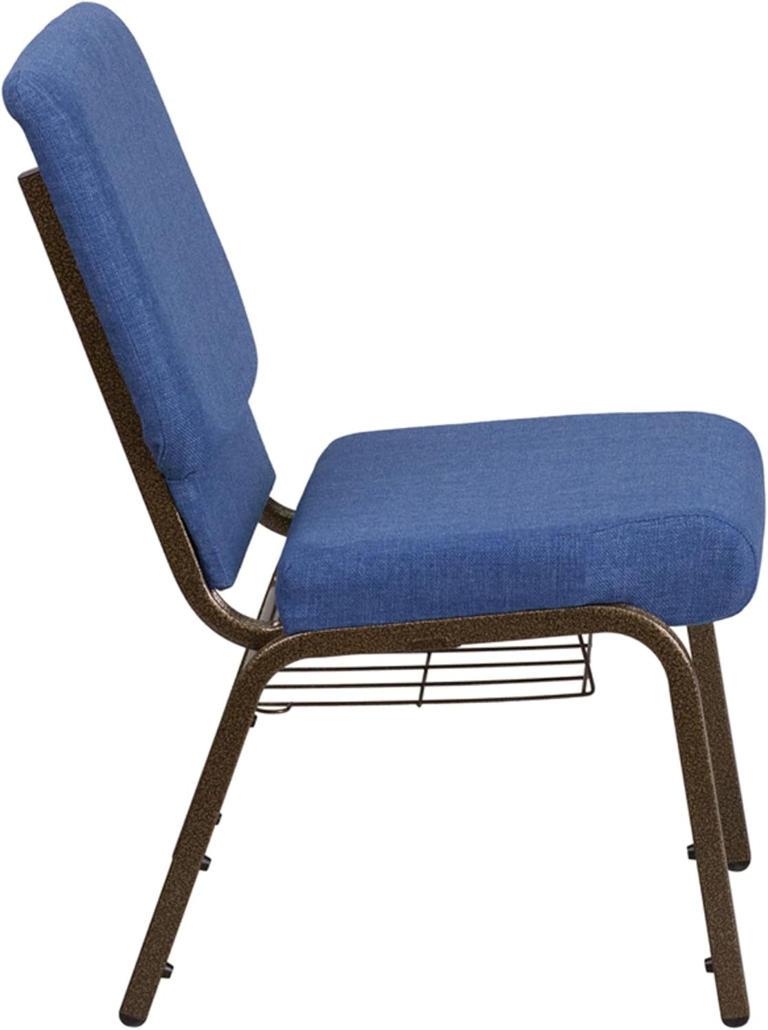 HERCULES Series 18.5''W Church Chair in Blue Fabric with Cup Book Rack - Gold Vein Frame