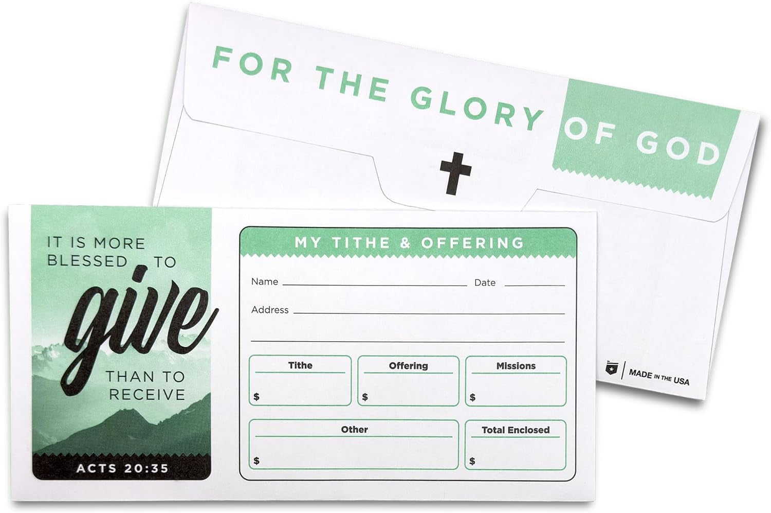 Offering Envelopes for Church, Pack of 500 Self Seal Church Tithe Envelopes for Money, Donations, Religious Occasions, and More, 3 1/2 Inches X 7 Inches, Green Mountains (Green Mountain, 500)
