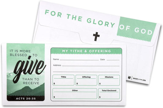 Offering Envelopes for Church, Pack of 500 Self Seal Church Tithe Envelopes for Money, Donations, Religious Occasions, and More, 3 1/2 Inches X 7 Inches, Green Mountains (Green Mountain, 500)