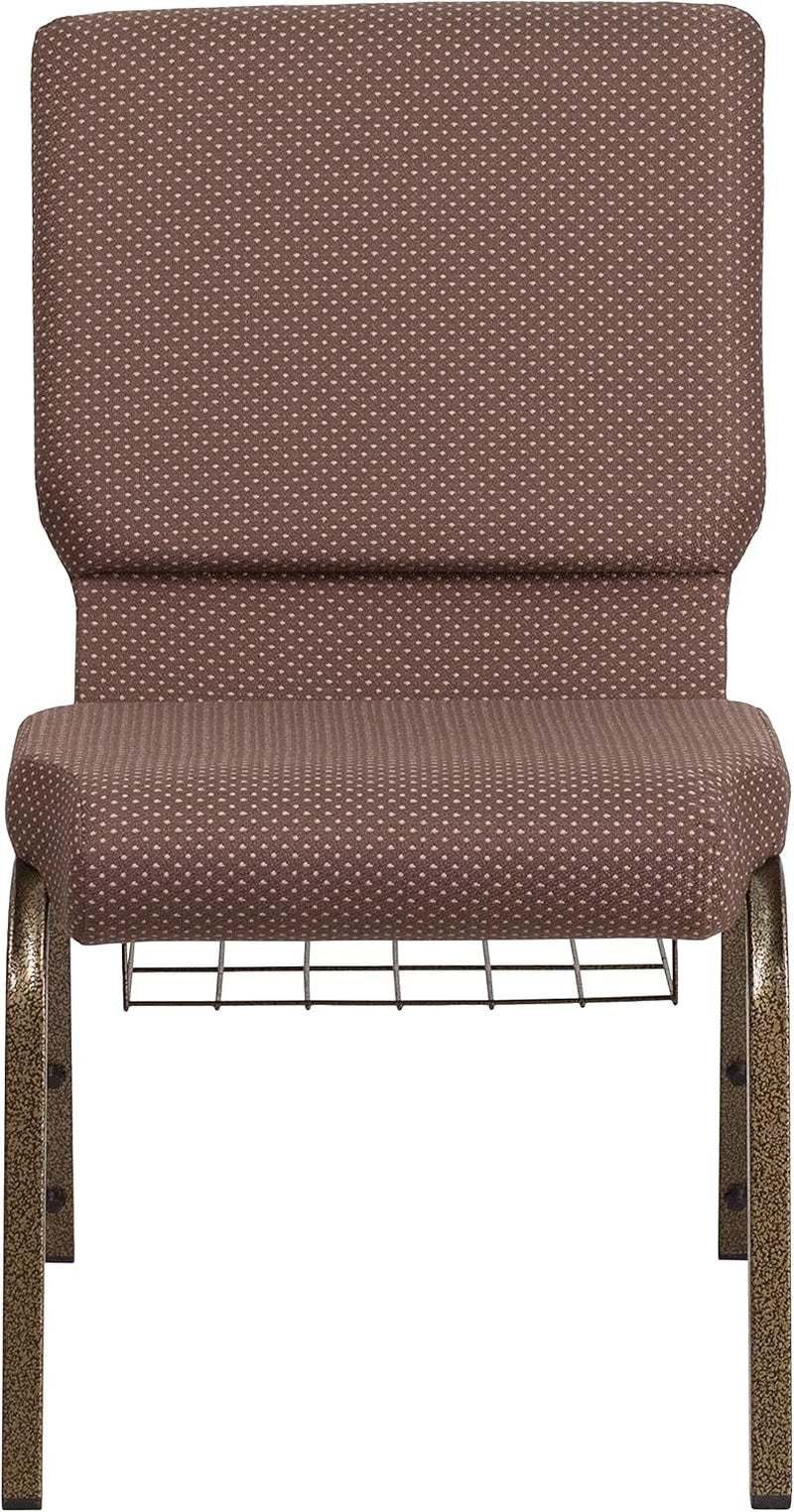 HERCULES Series 18.5''W Church Chair in Brown Dot Fabric with Book Rack - Gold Vein Frame