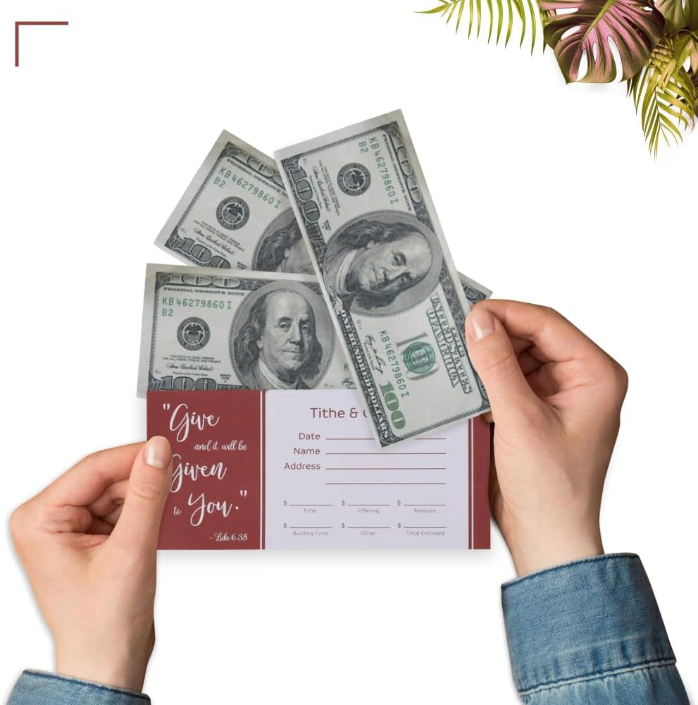 Cash Envelopes for Tithes and Offering Church Supplies Pack of 100 - GIVE (NIV Scripture) Tithe Offering Envelopes for Church Fits Cash & Coins Envelopes for Checks