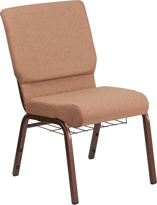 HERCULES Series 18.5''W Church Chair in Caramel Fabric with Cup Book Rack - Copper Vein Frame