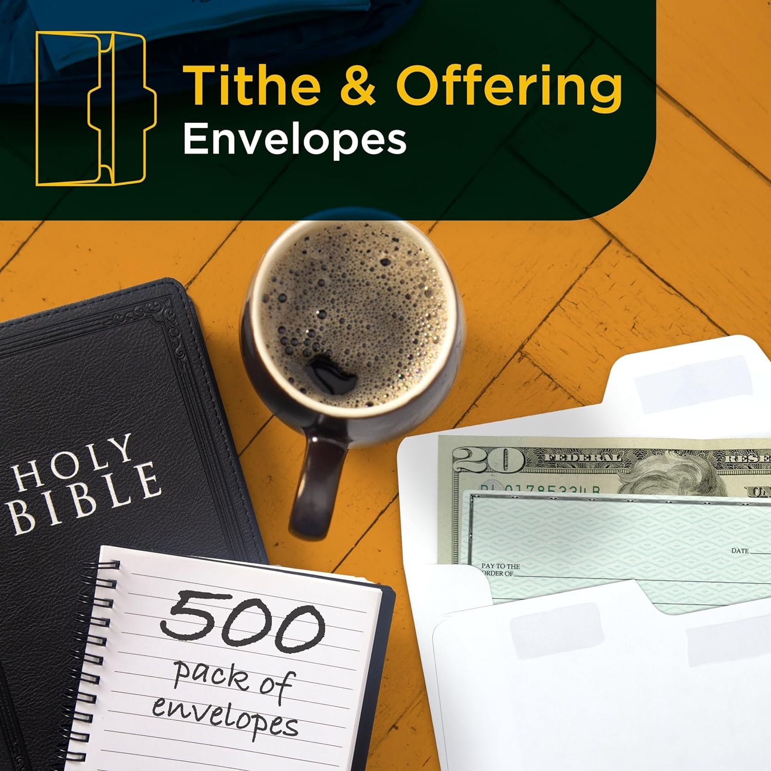 Offering Envelopes for Church, Pack of 500 Self Seal Church Tithe Envelopes for Money, Donations, Religious Occasions, and More, 3 1/2 Inches X 7 Inches, Green Mountains (Green Mountain, 500)
