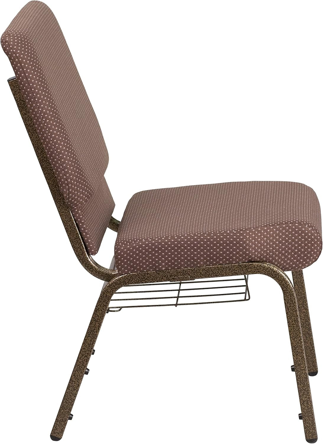HERCULES Series 18.5''W Church Chair in Brown Dot Fabric with Book Rack - Gold Vein Frame