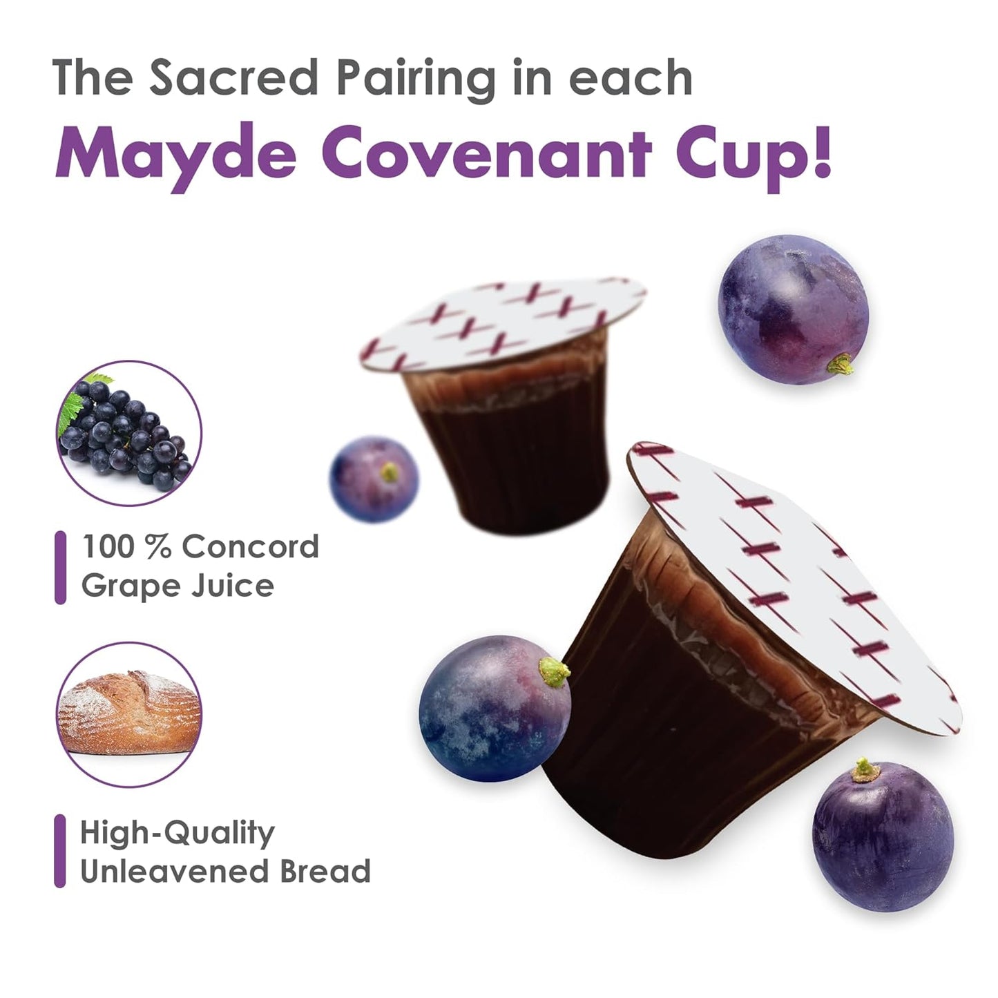 New Covenant Pre-Filled Communion Cups and Wafer Set (100 Count), Prefilled Double Lid Communion Cups Containing Concordia Grape Juice & Wafer Set with 1 Year Shelf Life