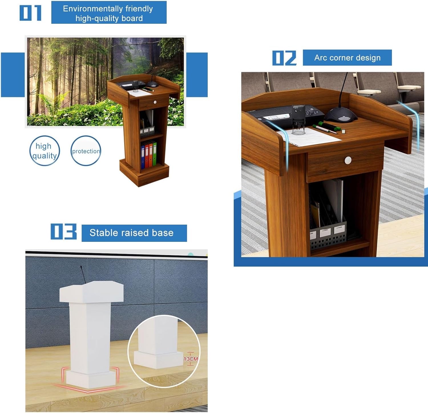 Lectern Podium Stand, Lectern Podium Stand,Wooden Lectern Podium Stand, Floor Standing Podiums,Church Pulpit Reception Desk for Classroom Churches Auditorium Meeting Room,Speaking Lectern